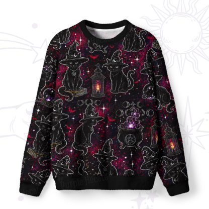 Purplehecate Brewing Black Cat Fuzzy Ugly Sweatshirt