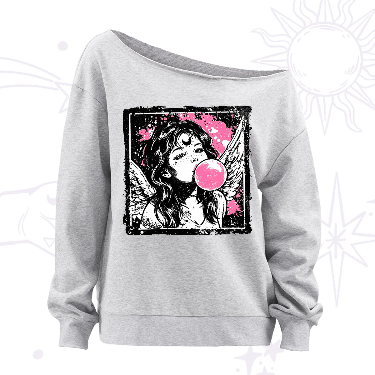 Purplehecate Grunge Angel with Bubblegum Off The Shoulder Sweatshirt