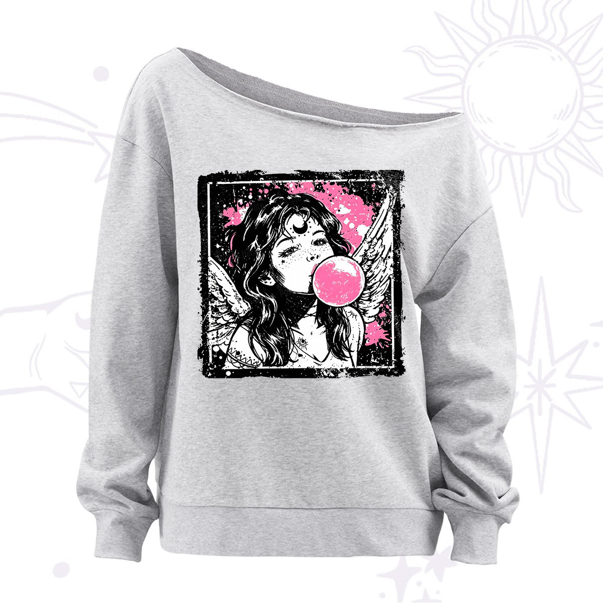 Purplehecate Grunge Angel with Bubblegum Off The Shoulder Sweatshirt