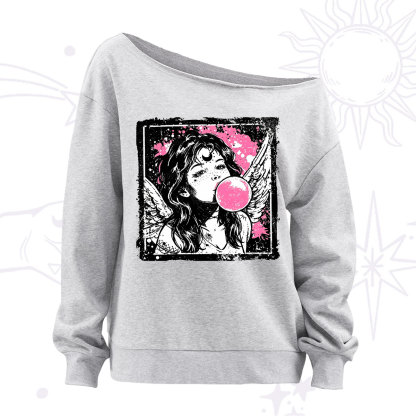 Purplehecate Grunge Angel with Bubblegum Off The Shoulder Sweatshirt