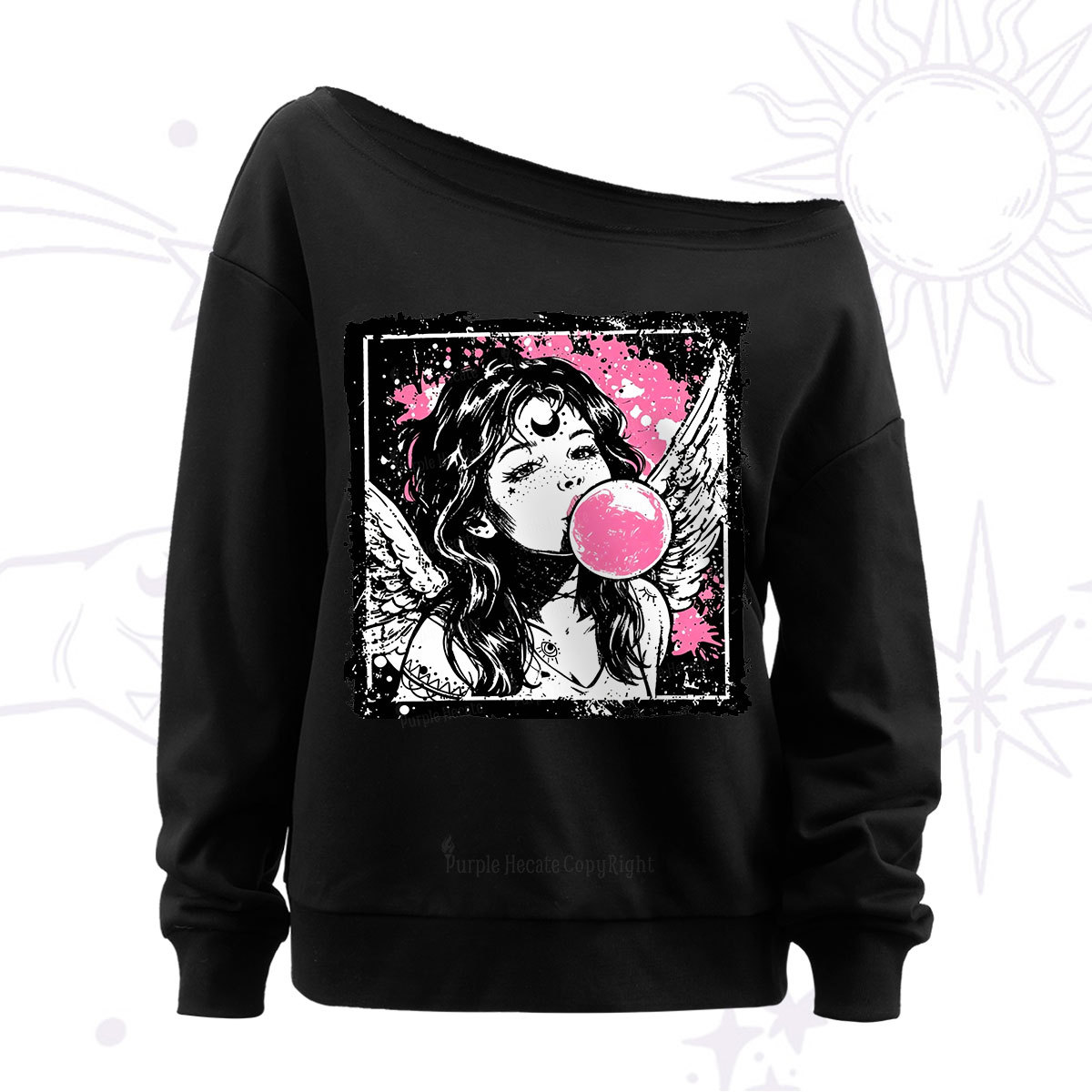 Purplehecate Grunge Angel with Bubblegum Off The Shoulder Sweatshirt