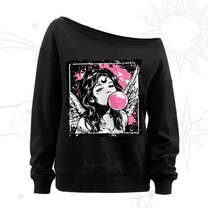Purplehecate Grunge Angel with Bubblegum Off The Shoulder Sweatshirt