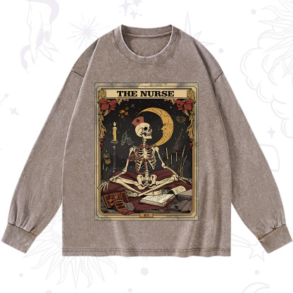 Purplehecate The Nurse Tarot Card Washed Long Sleeve Shirt
