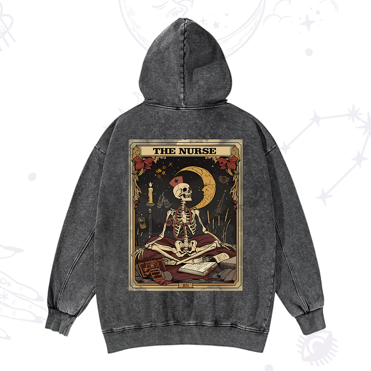 Purplehecate The Nurse Tarot Card Washed Hoodie