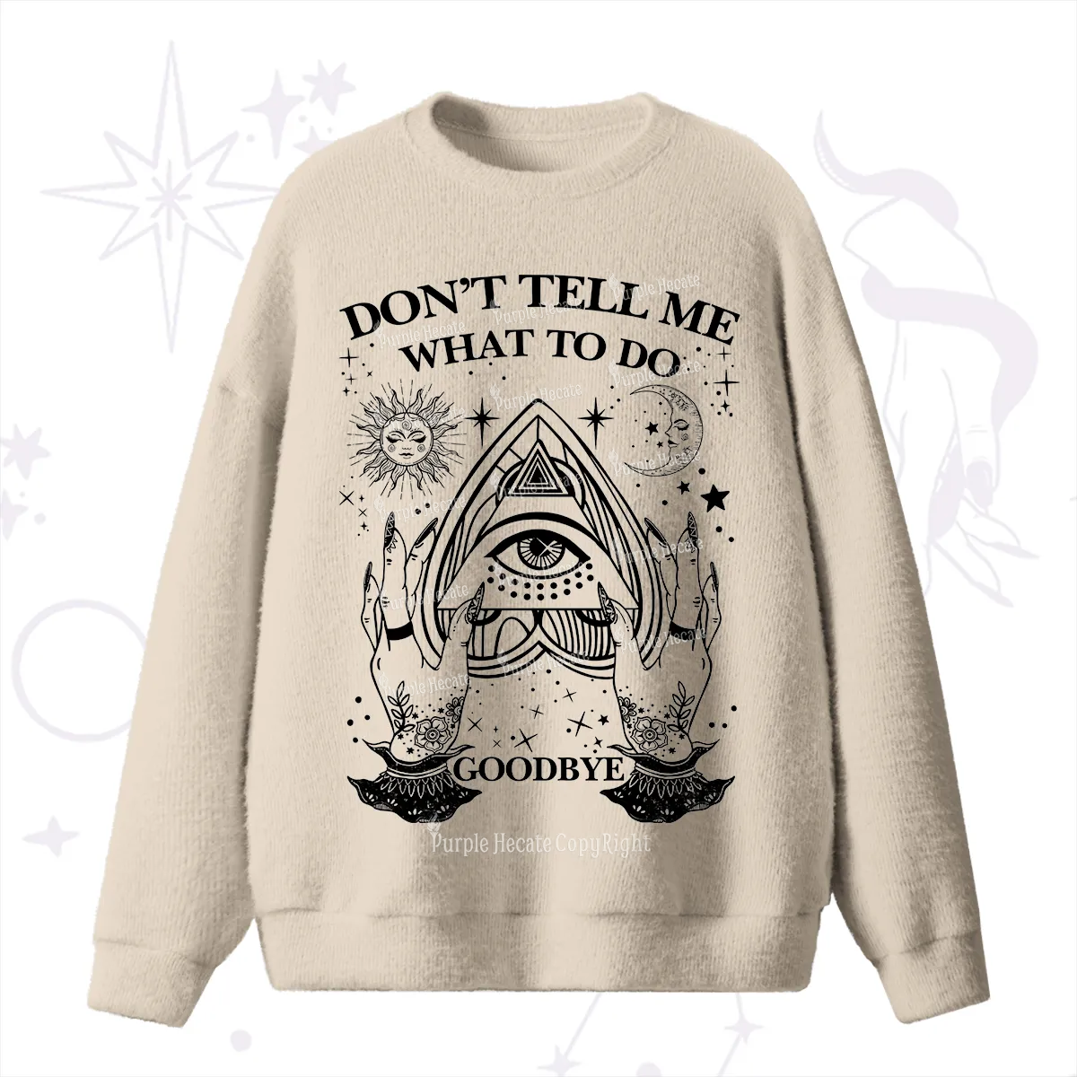 Purplehecate Don't Tell Me What To Do Witch Planchette Eye Fuzzy Ugly Sweater