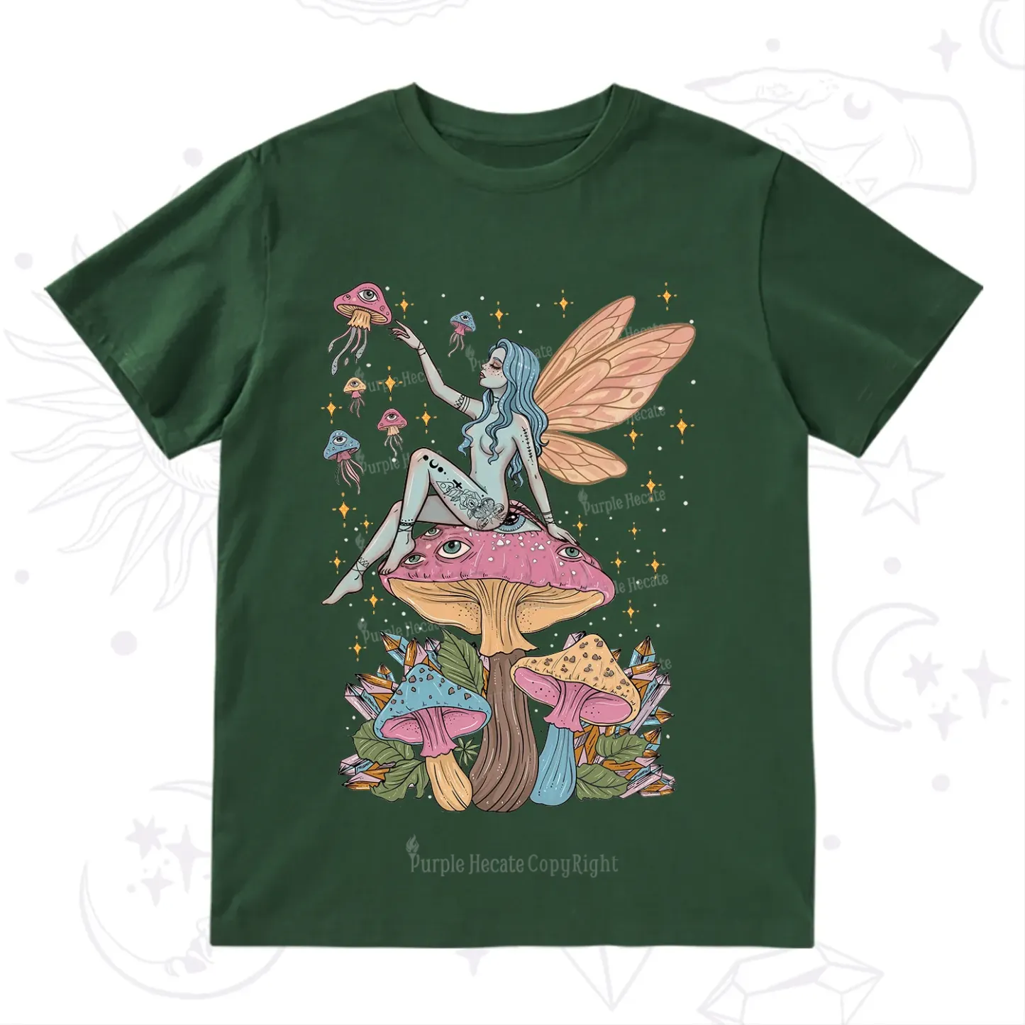 Purplehecate Celestial Fairy on Mushroom T-Shirt
