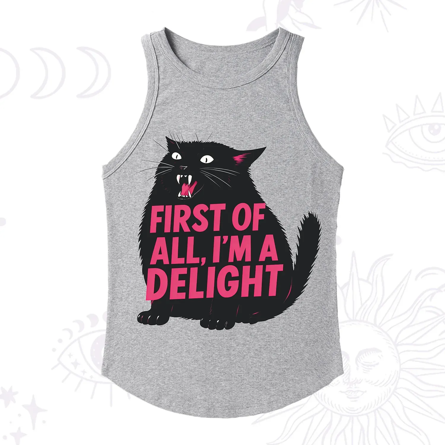 Purplehecate First Of All I'm A Delight Cat Racerback Tank Top
