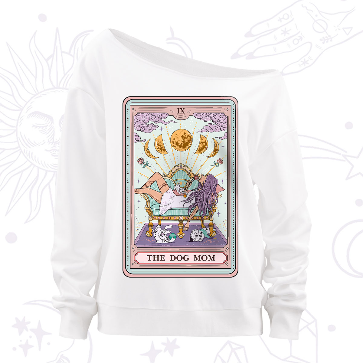 Purplehecate The Dog Mom Tarot Off The Shoulder Sweatshirt