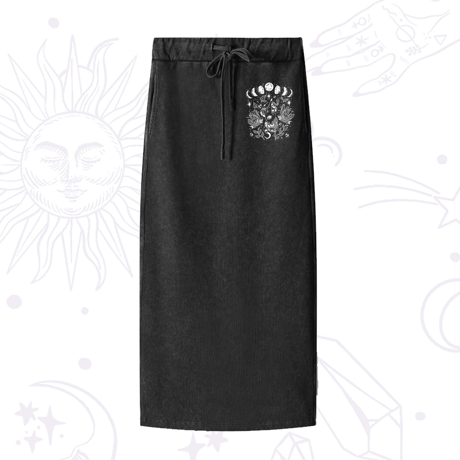 Purplehecate Reach For The Moon Washed Drawstring Long Skirt