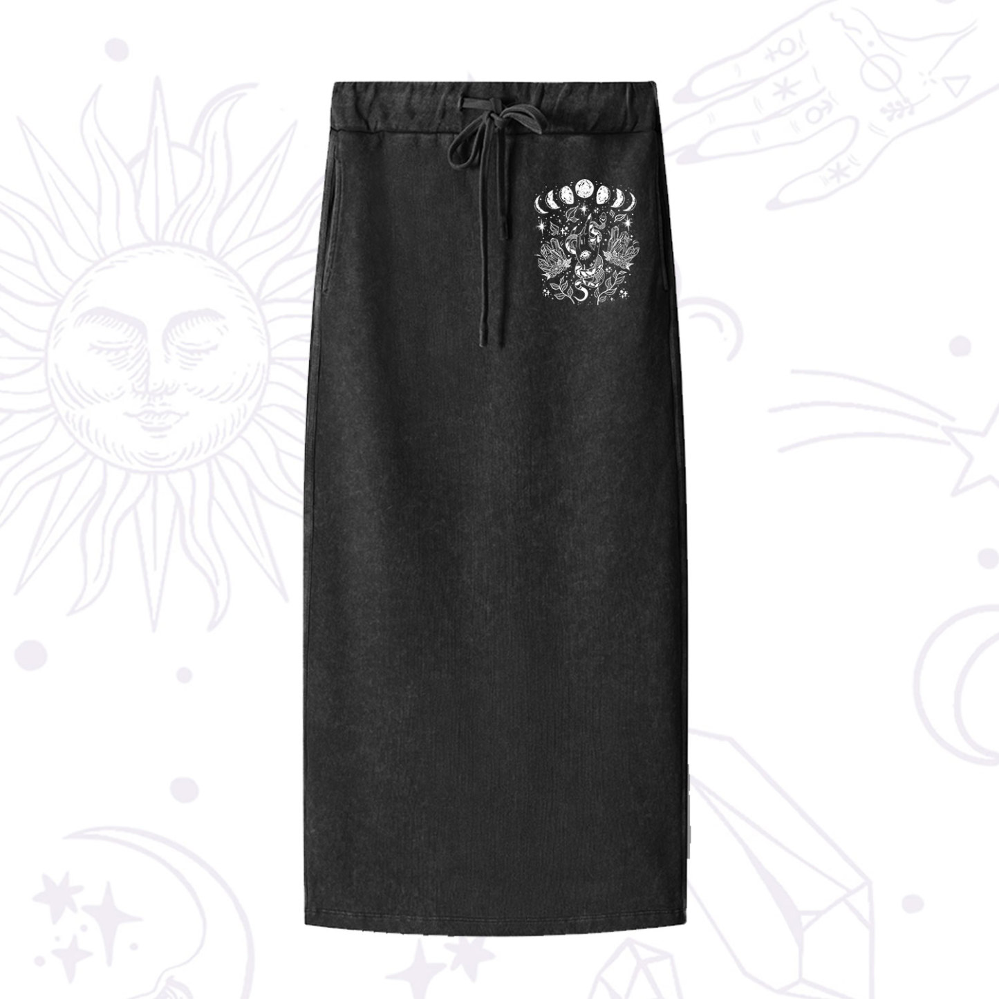 Purplehecate Reach For The Moon Washed Drawstring Long Skirt