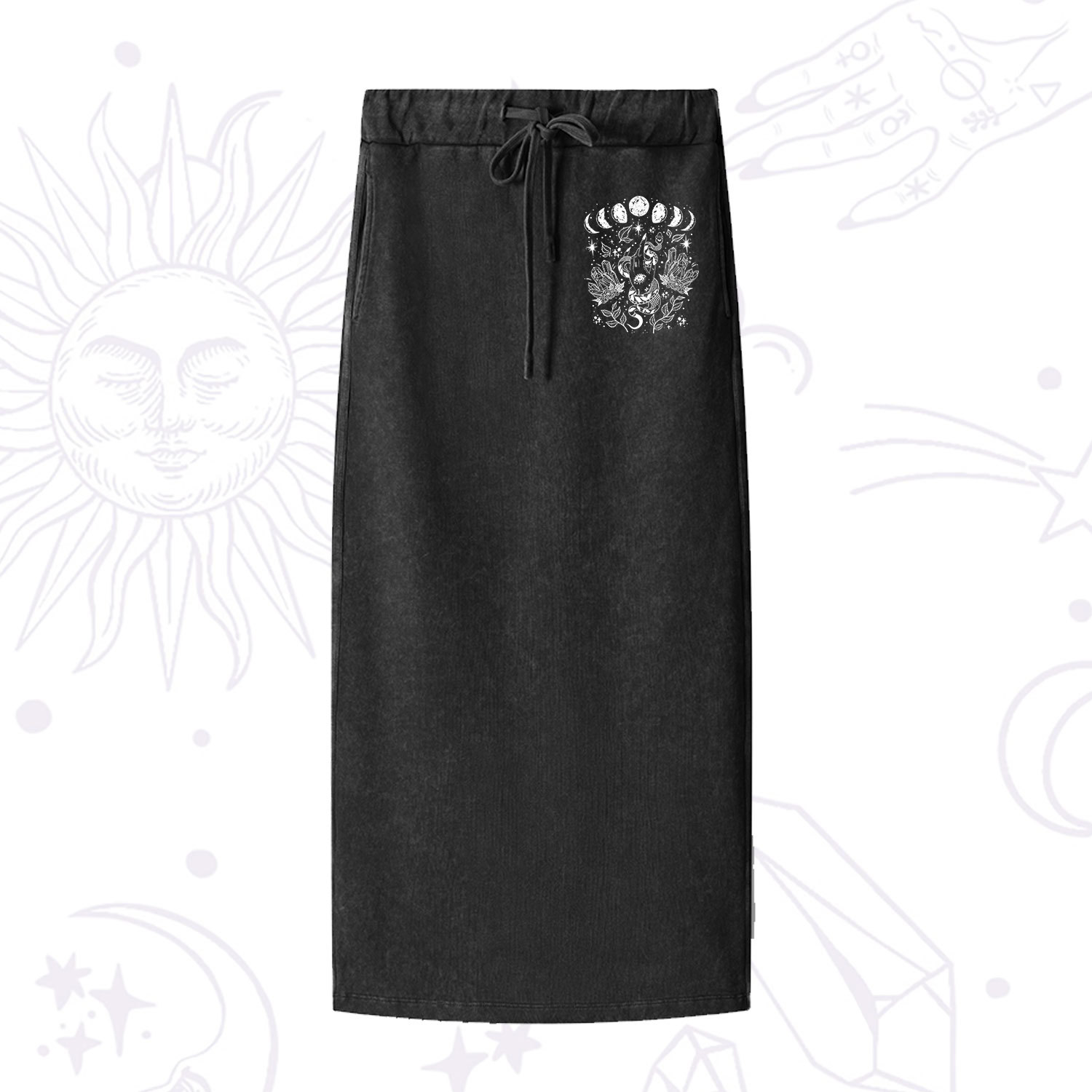 Purplehecate Reach For The Moon Washed Drawstring Long Skirt