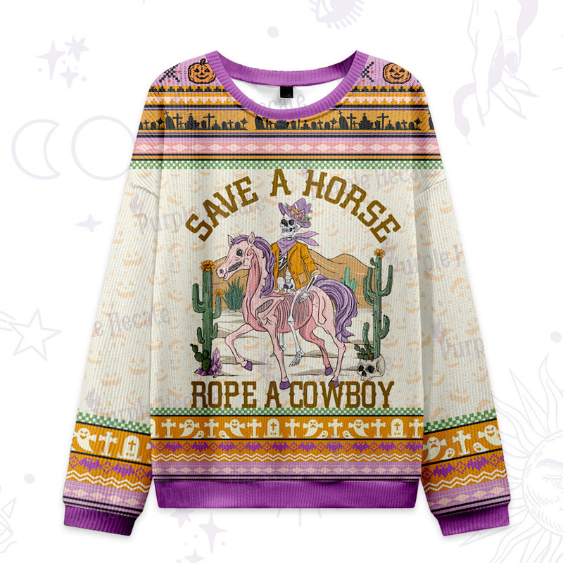 Purplehecate Save A Horse Rope A Cowboy Ugly Halloween Sweatshirts