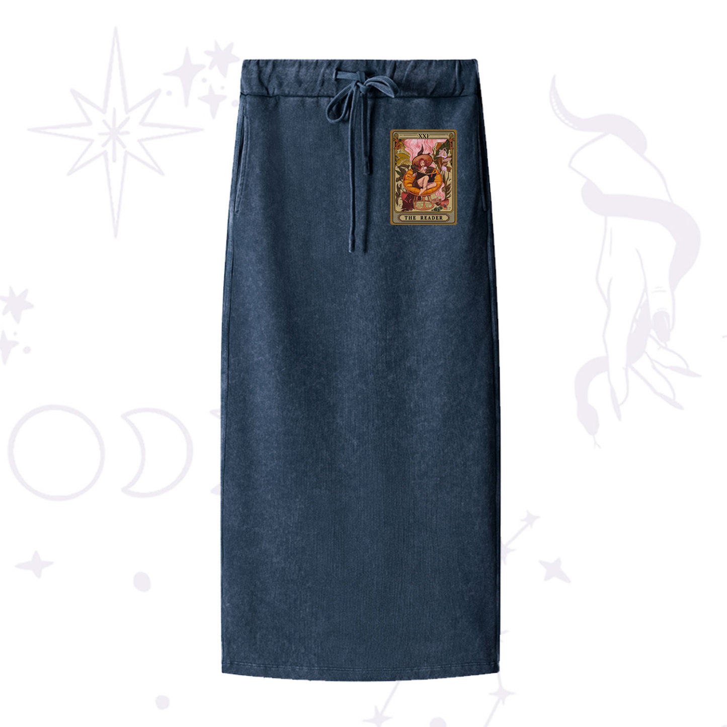 Purplehecate The Reader Tarot Card  Washed Drawstring Long Skirt