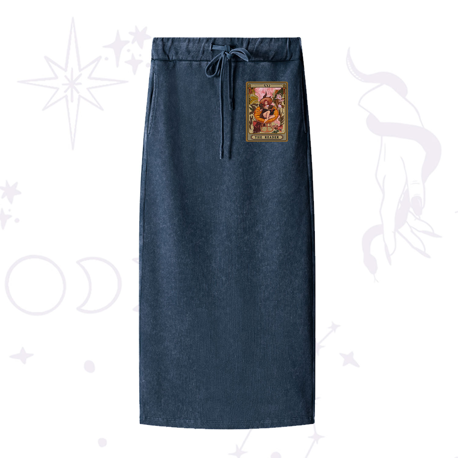 Purplehecate The Reader Tarot Card  Washed Drawstring Long Skirt