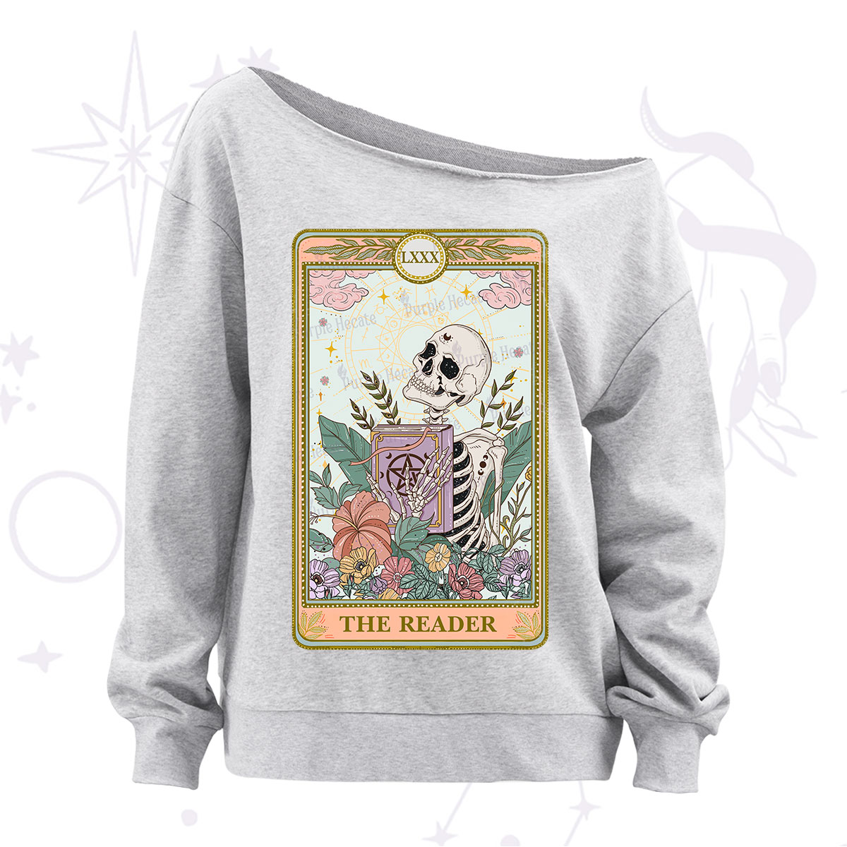 Purplehecate The Reader Occult Tarot Skeleton Off The Shoulder Sweatshirt