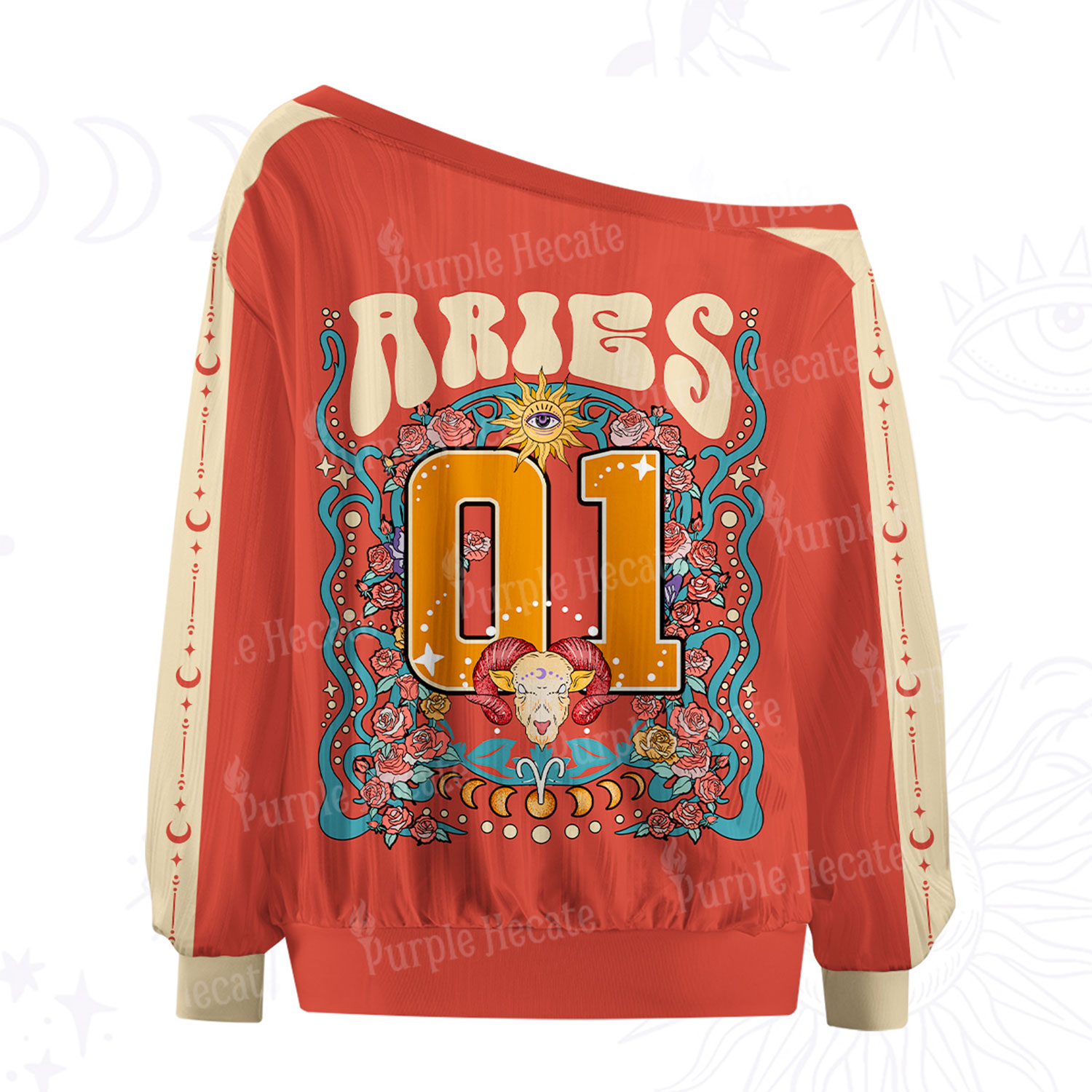 Purplehecate Aries Spirit Zodiac Off The Shoulder Graphic Jersey
