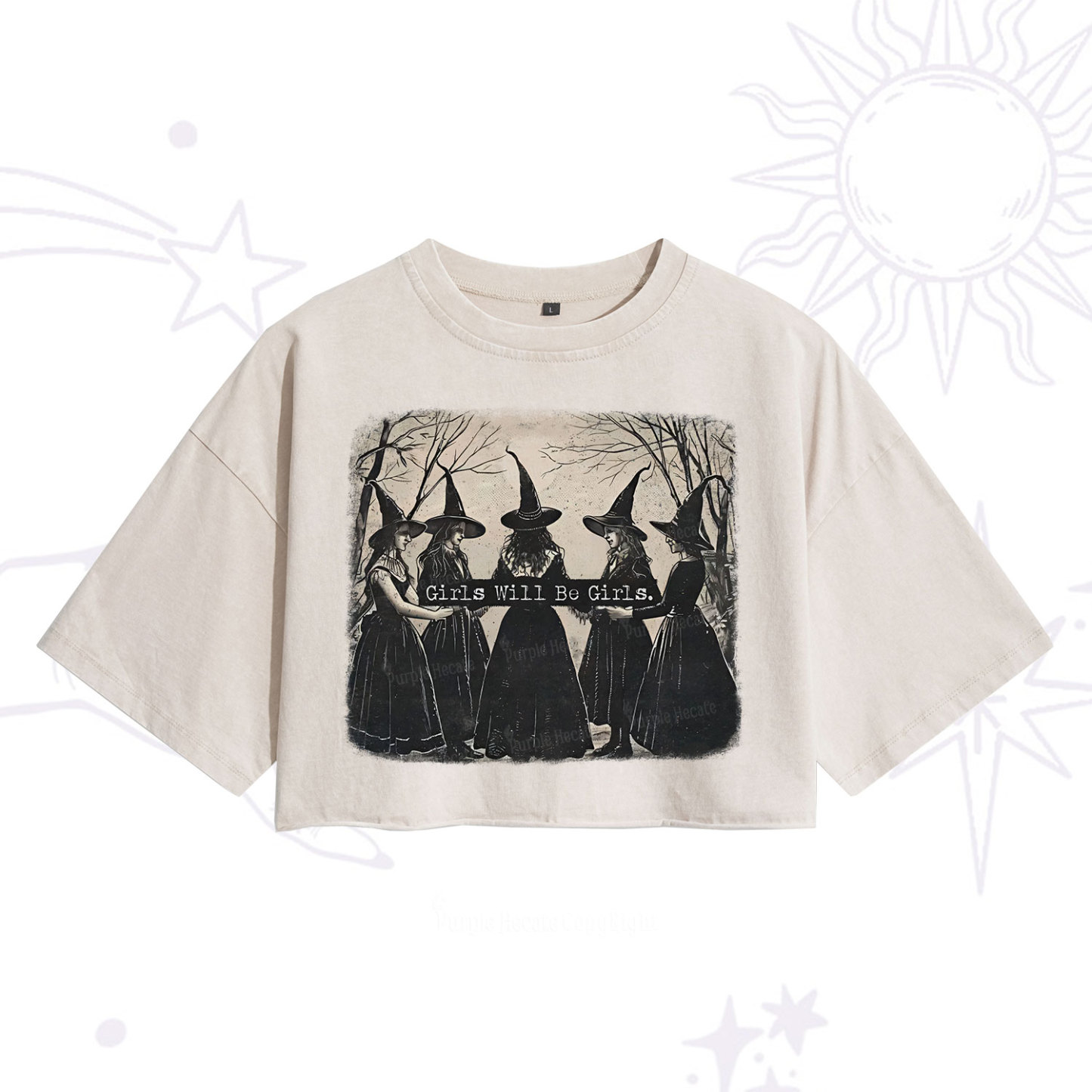 Purplehecate Girls Will Be Girls Witch Washed Cropped T-Shirt