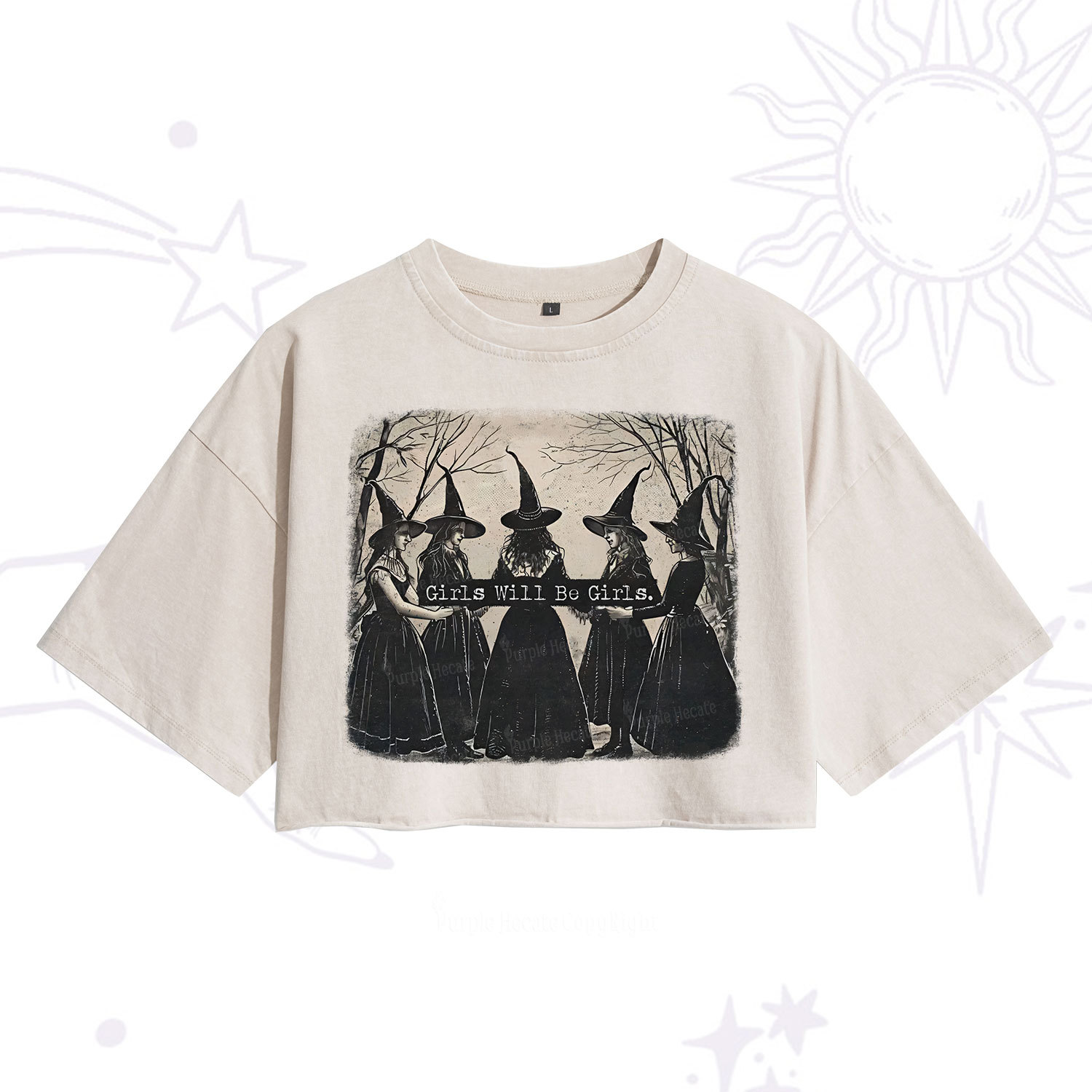 Purplehecate Girls Will Be Girls Witch Washed Cropped T-Shirt