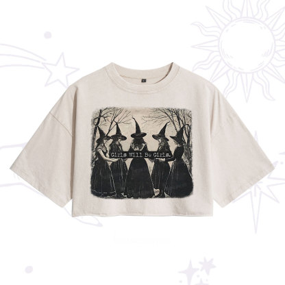 Purplehecate Girls Will Be Girls Witch Washed Cropped T-Shirt
