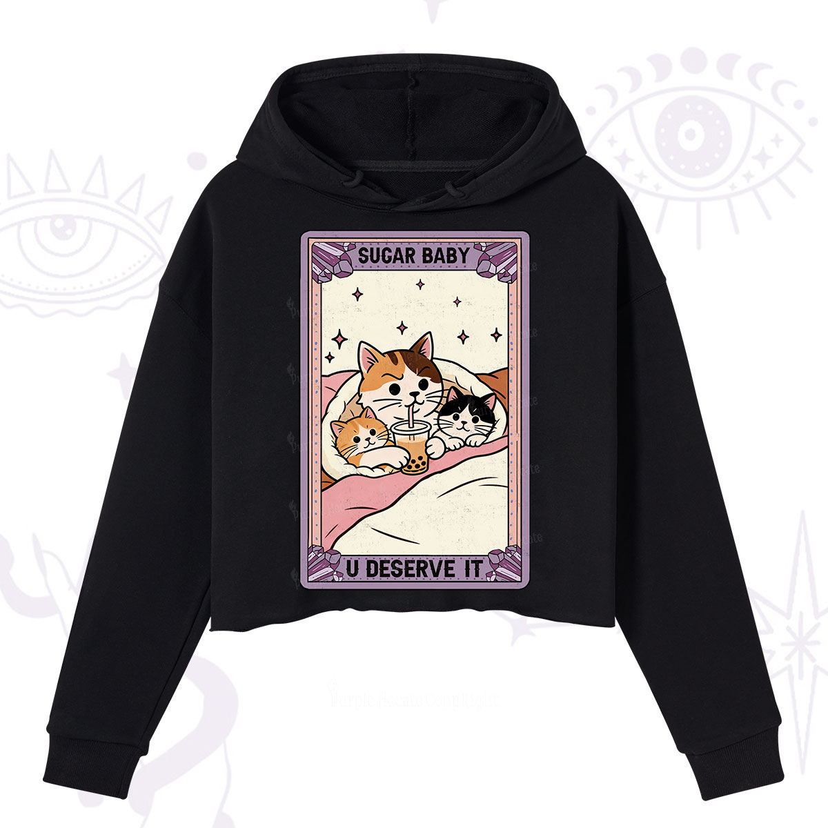 Purplehecate The Sugar Baby Cat Tarot Crop Hoodie