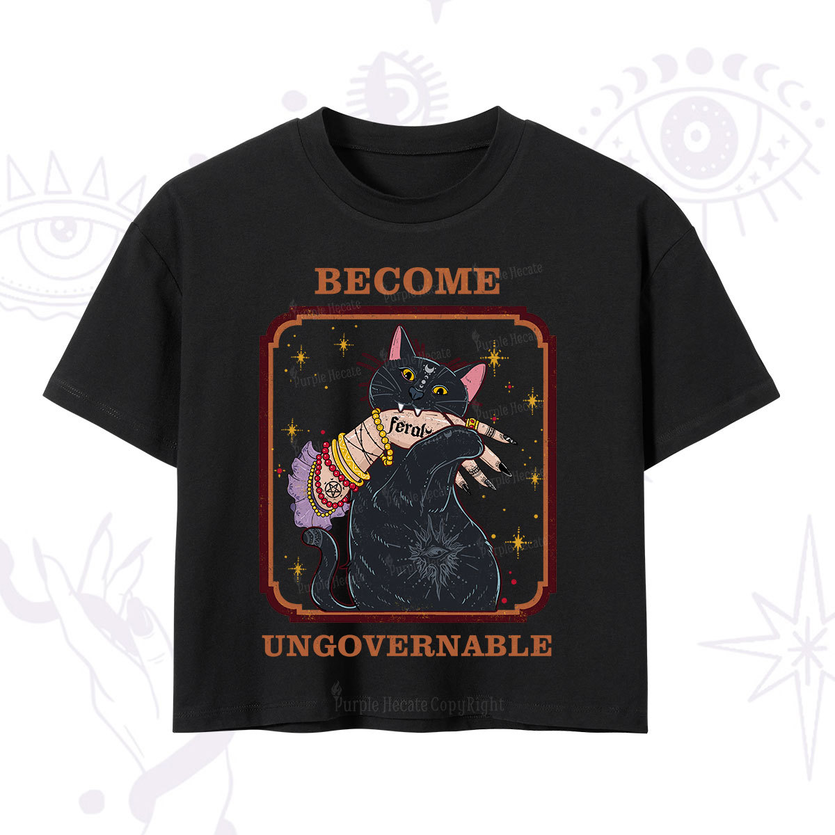 Purplehecate Become Ungovernable Cat Crop T-Shirt