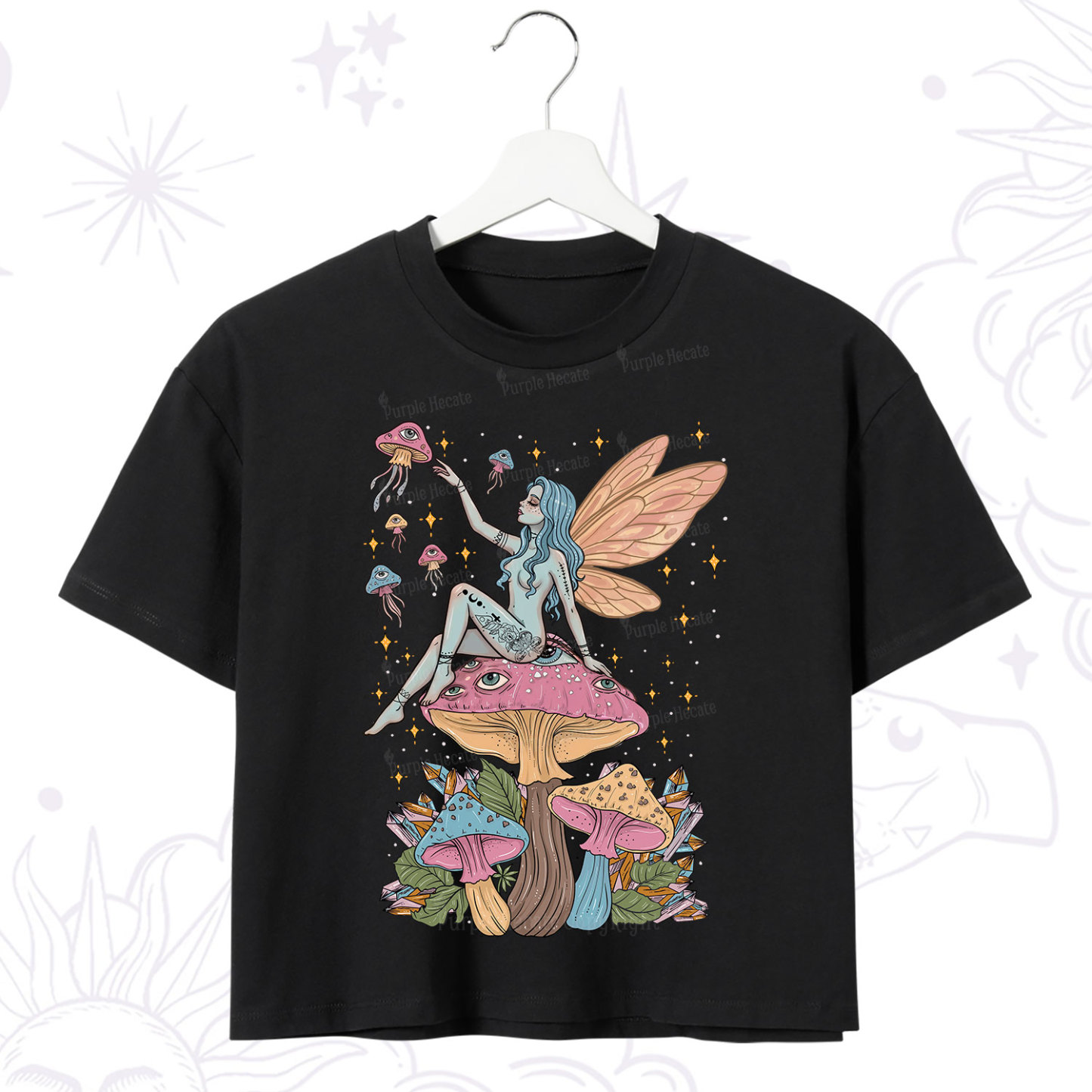 Purplehecate Celestial Fairy on Mushroom Crop T-Shirt