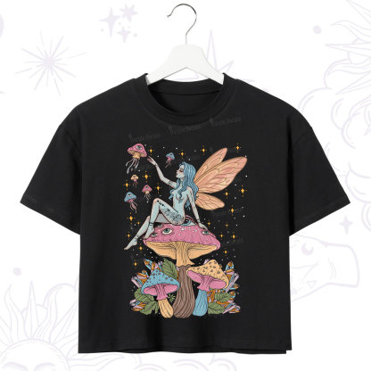 Purplehecate Celestial Fairy on Mushroom Crop T-Shirt