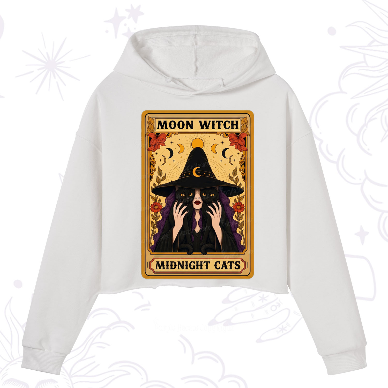Purplehecate The Moon Witch Midnight Cats Oracle Card Crop Hoodie