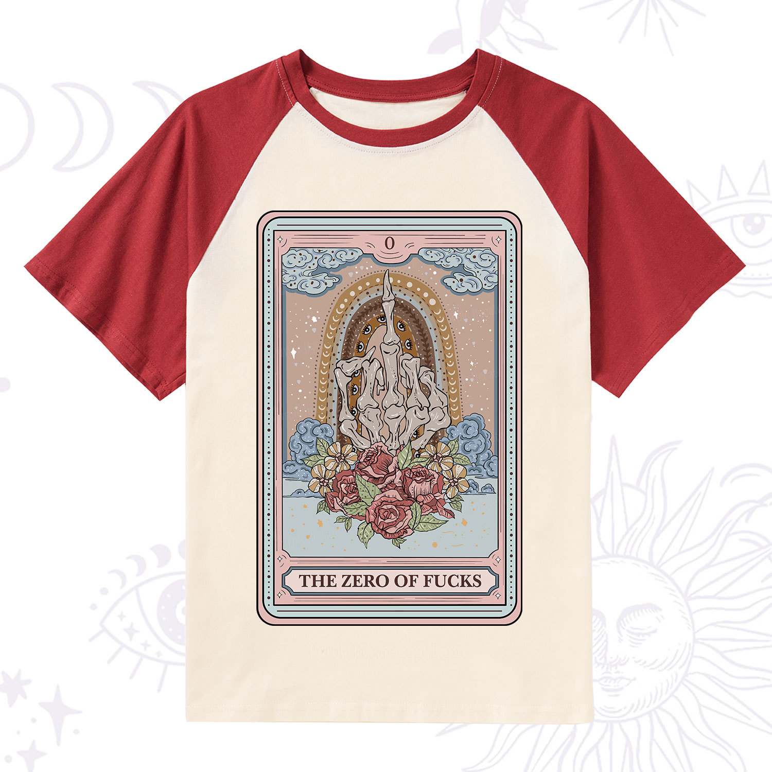 Purplehecate The Zero Of Fucks Tarot Raglan Short Sleeve T‑Shirt