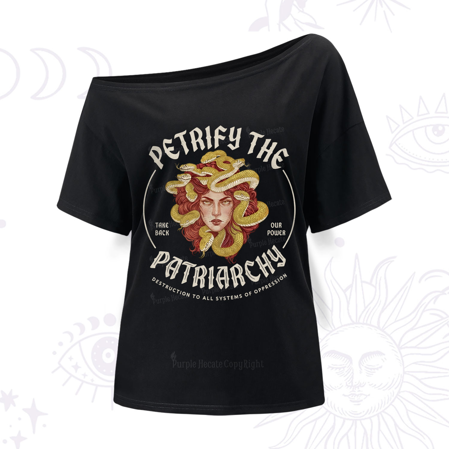 Purplehecate Petrify Patriarchy Medusa One Shoulder T-Shirt