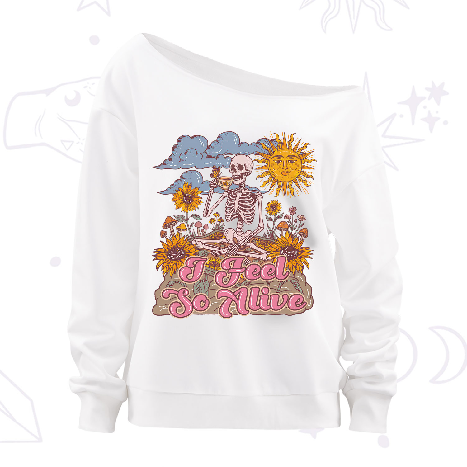 Purplehecate I feel So Alive Dancing Sarcastic Skeleton Off The Shoulder Sweatshirt