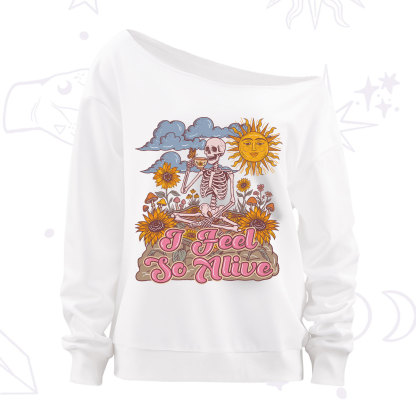 Purplehecate I feel So Alive Dancing Sarcastic Skeleton Off The Shoulder Sweatshirt