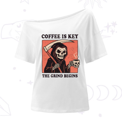 Purplehecate Coffee Is Key The Grind Begins One Shoulder T-Shirt