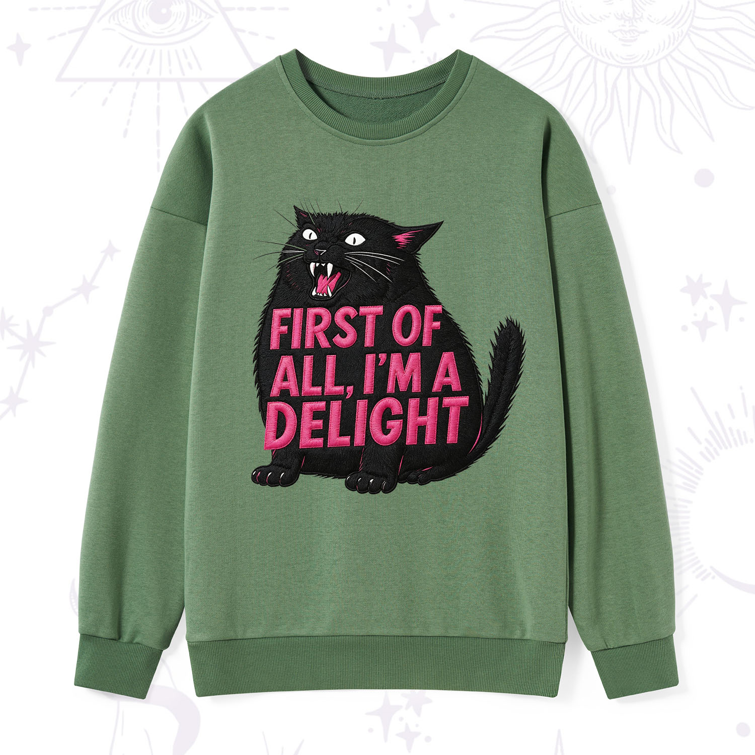 Purplehecate First Of All I'm A Delight Cat Embroidered Sweatshirt
