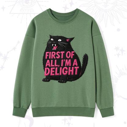Purplehecate First Of All I'm A Delight Cat Embroidered Sweatshirt