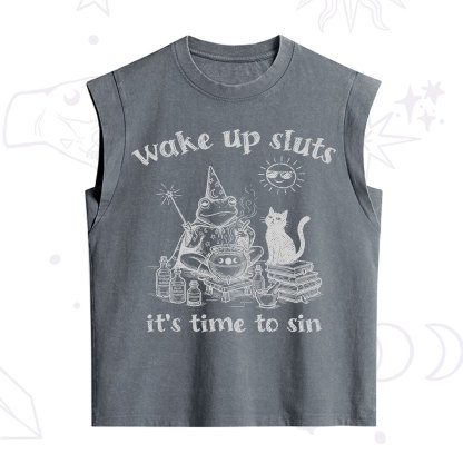 Purplehecate Wake Up Sluts It's Time to Sin Witch Frog Vintage Washed Tank