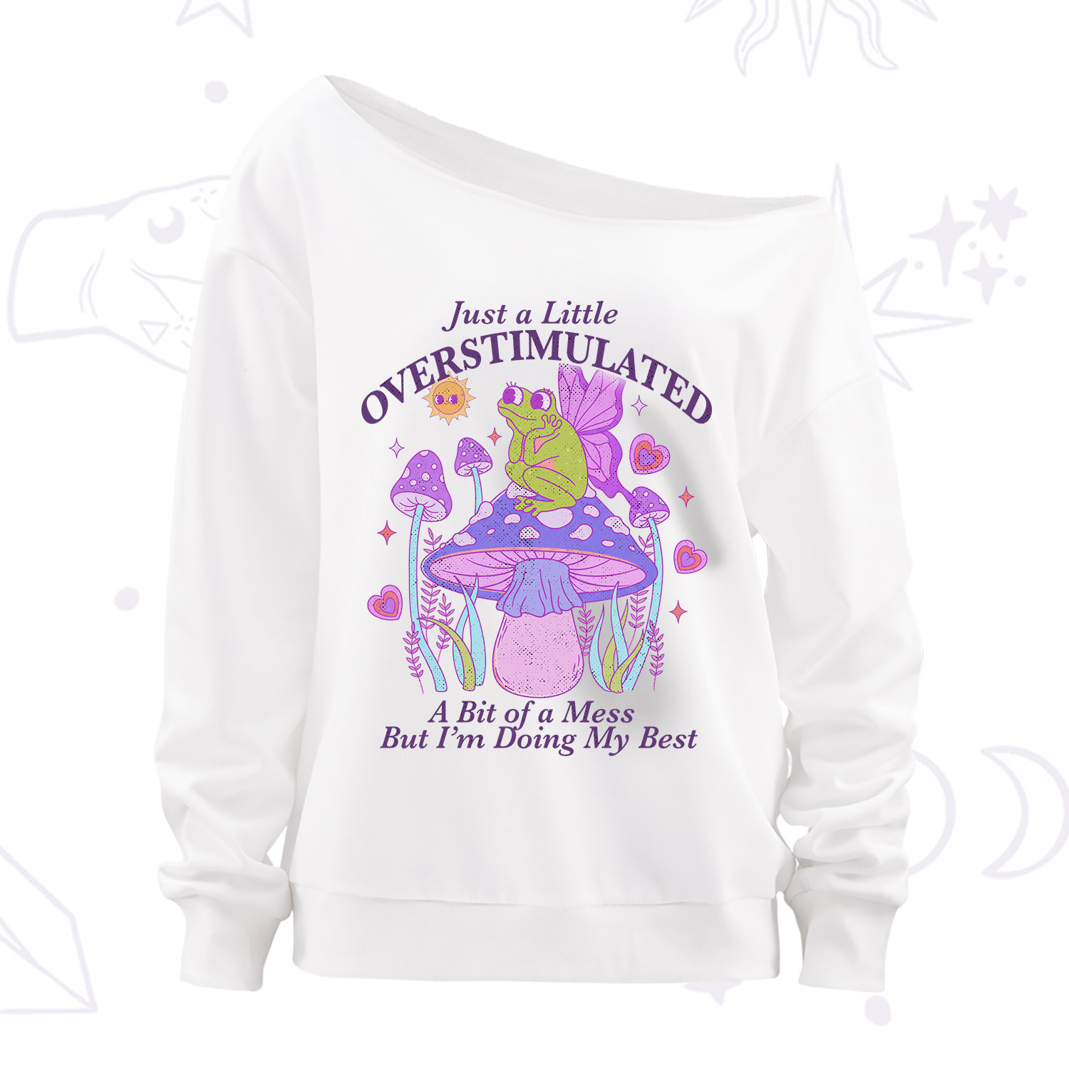 Purplehecate Just a Little Overstimulated Frog Off The Shoulder Sweatshirt