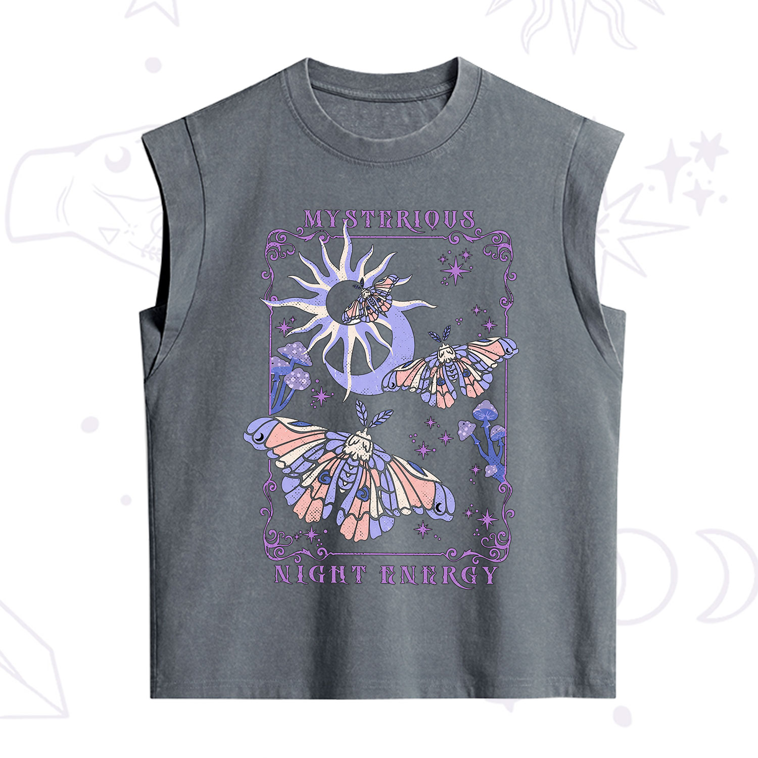 Purplehecate Mysterious Night Energy Moth Vintage Washed Tank