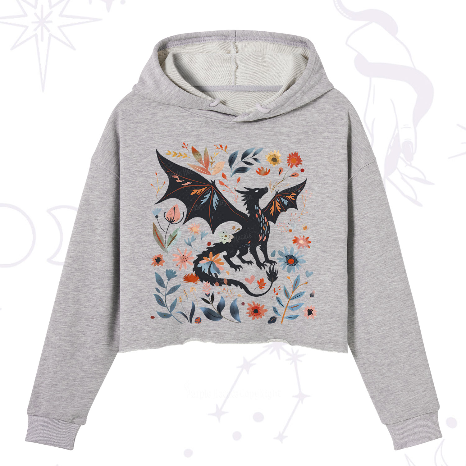 Purplehecate Vintage Fantasy Wyvern Bookish Crop Hoodie