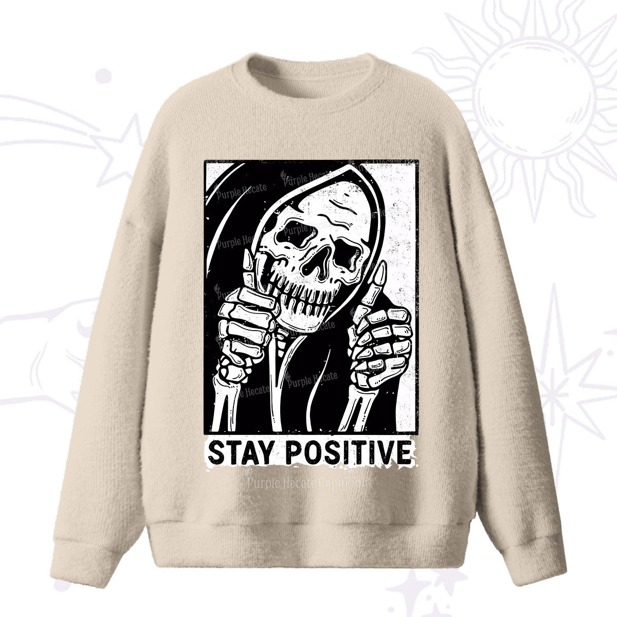 Purplehecate Stay Positive Fuzzy Ugly Sweater