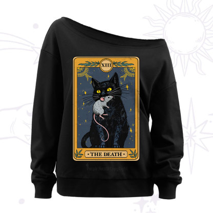 Purplehecate The Death Tarot Cat Off The Shoulder Sweatshirt