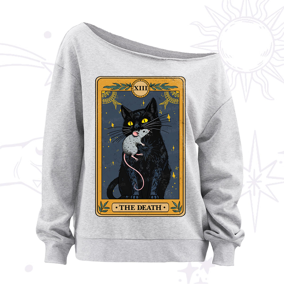 Purplehecate The Death Tarot Cat Off The Shoulder Sweatshirt