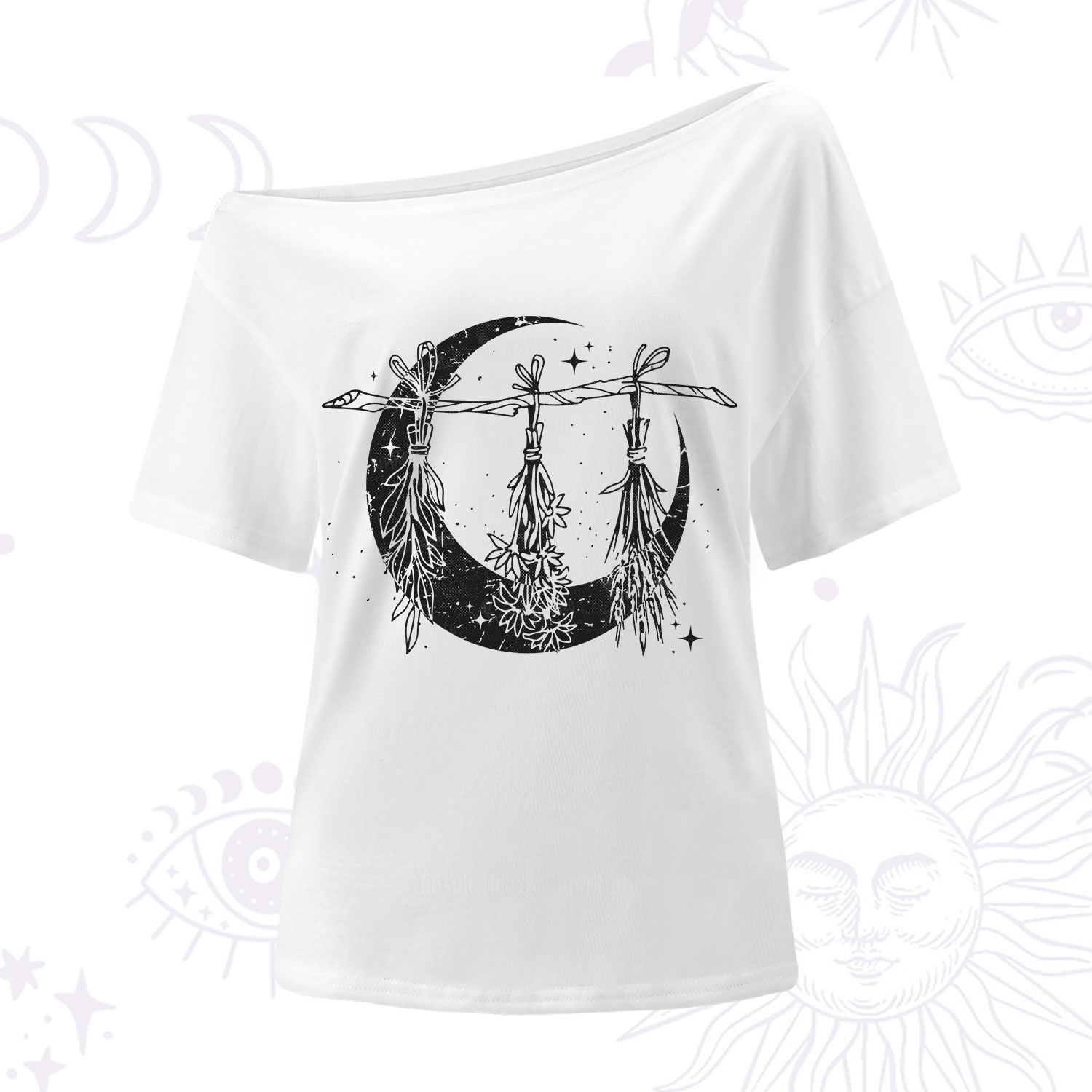 Purplehecate Witchy Moon Herbs One Shoulder T-Shirt