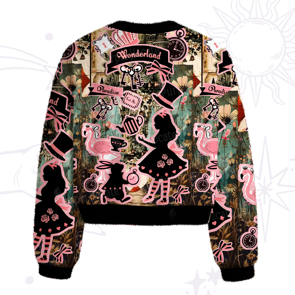 Purplehecate Wonderland Alice's Tea Party Fuzzy Crewneck Sweater