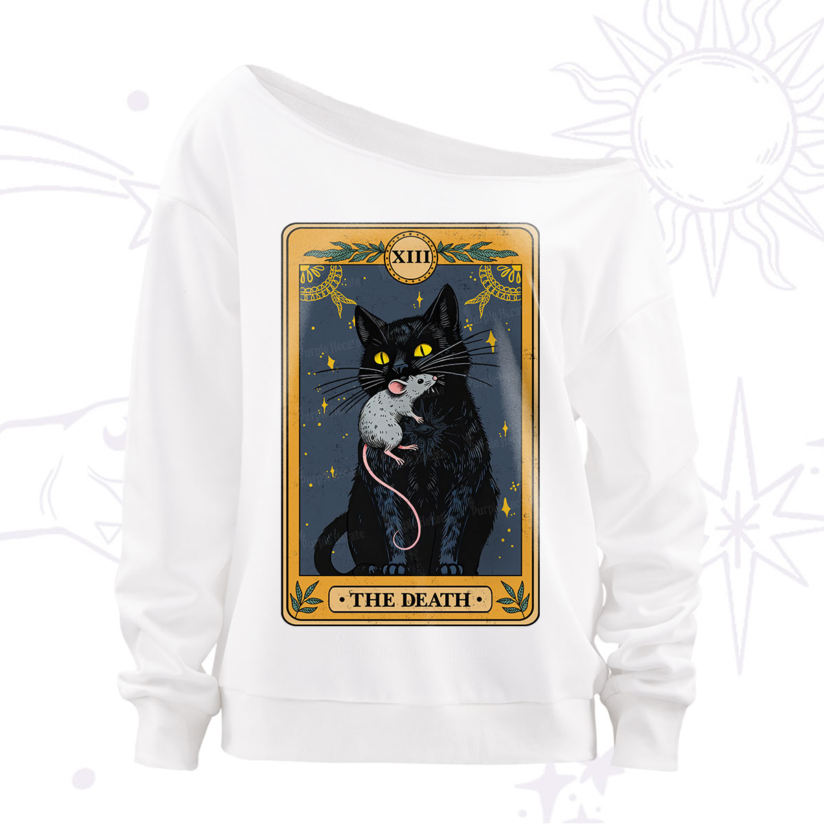 Purplehecate The Death Tarot Cat Off The Shoulder Sweatshirt