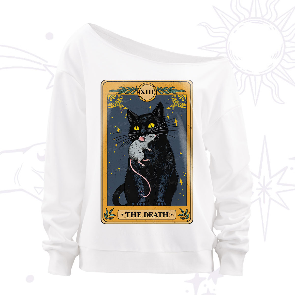 Purplehecate The Death Tarot Cat Off The Shoulder Sweatshirt