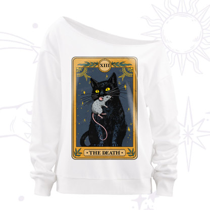 Purplehecate The Death Tarot Cat Off The Shoulder Sweatshirt