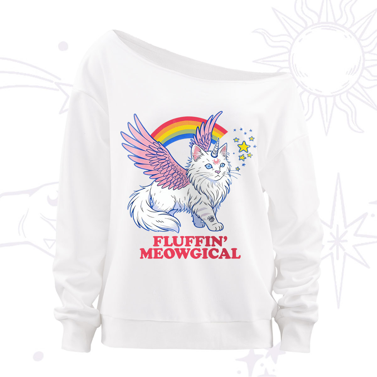 Purplehecate Fluffin Meowgical Off The Shoulder Sweatshirt