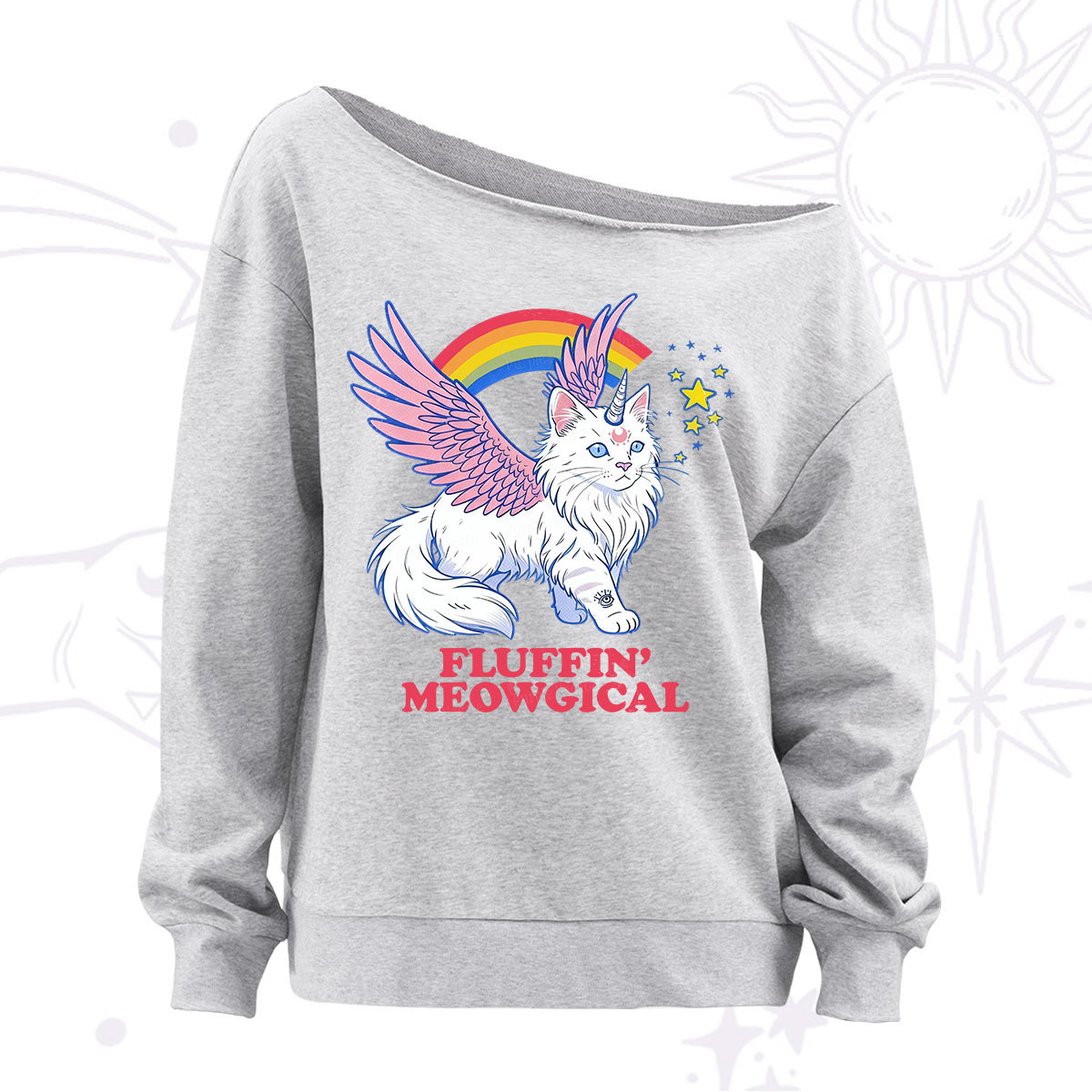 Purplehecate Fluffin Meowgical Off The Shoulder Sweatshirt
