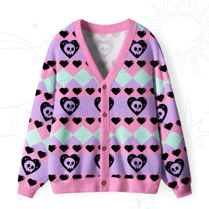Purplehecate Sweet Yet Spooky Skull Heart Ugly Cardigan Sweaters